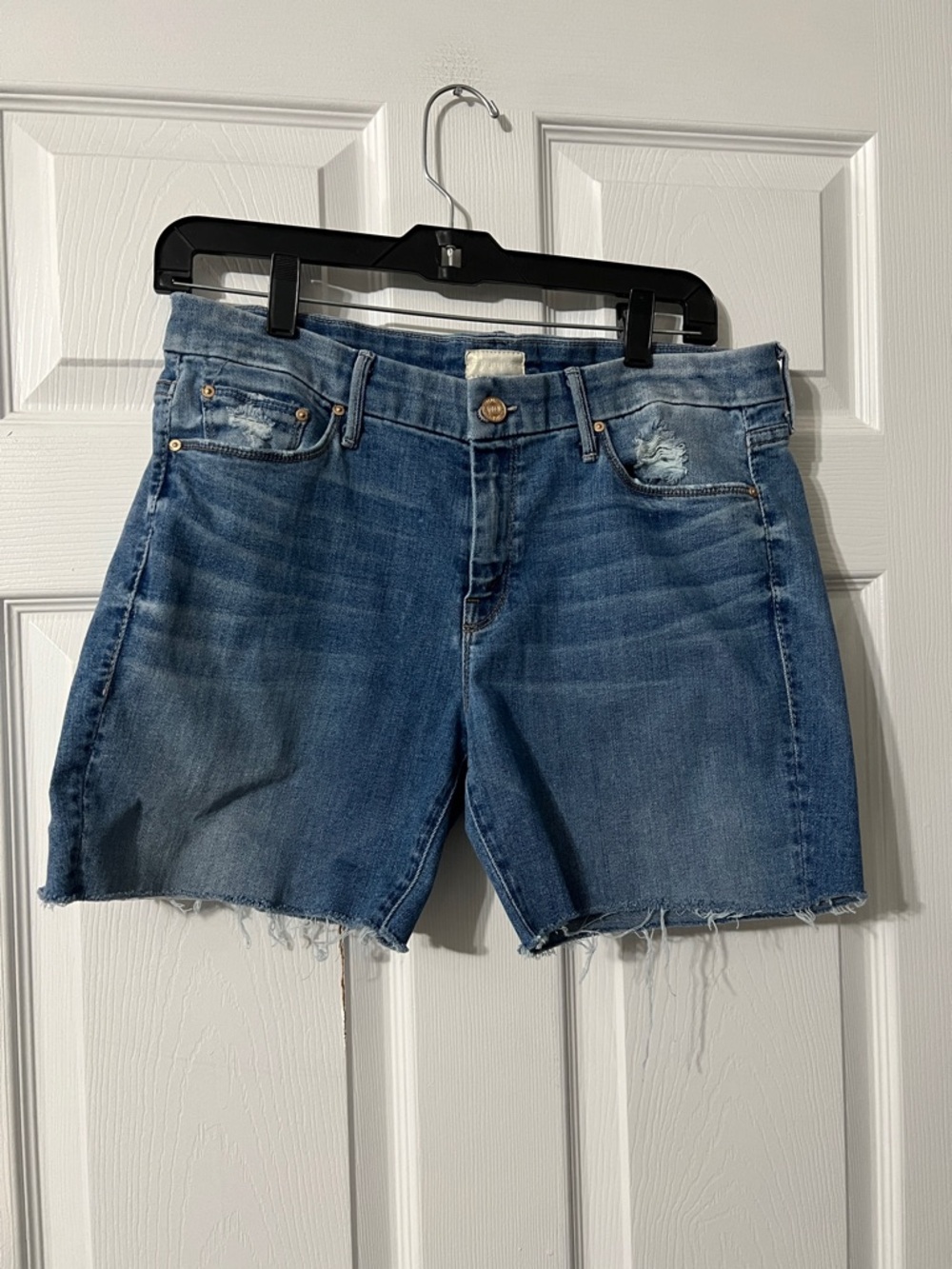 MOTHER Blue Distressed Denim Jean Shorts